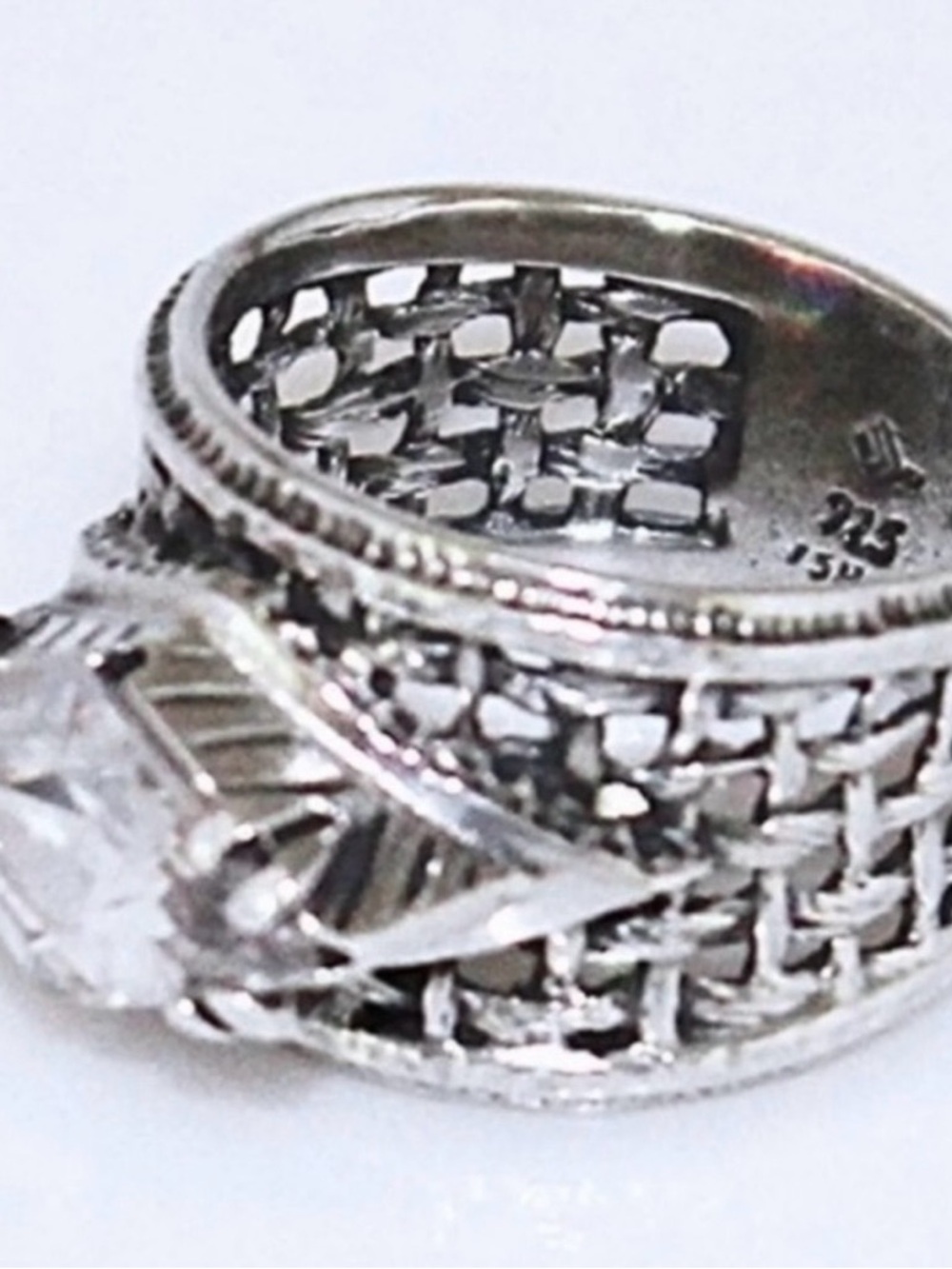 Silpada Silver Woven Band Ring with Clear Stone
